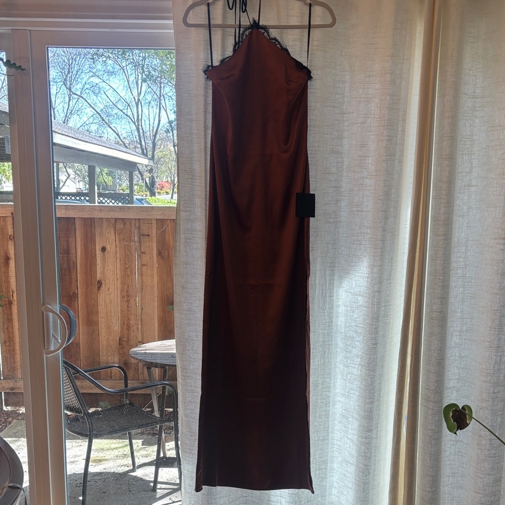 Lulu's Bronze Satin Maxi Dress - Picture 4 of 7